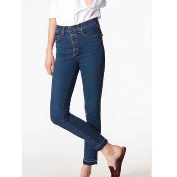 Veronica Beard 10" Debbie Frayed Dark Wash High-Rise Skinny Jeans Size 24 - Picture 3 of 7